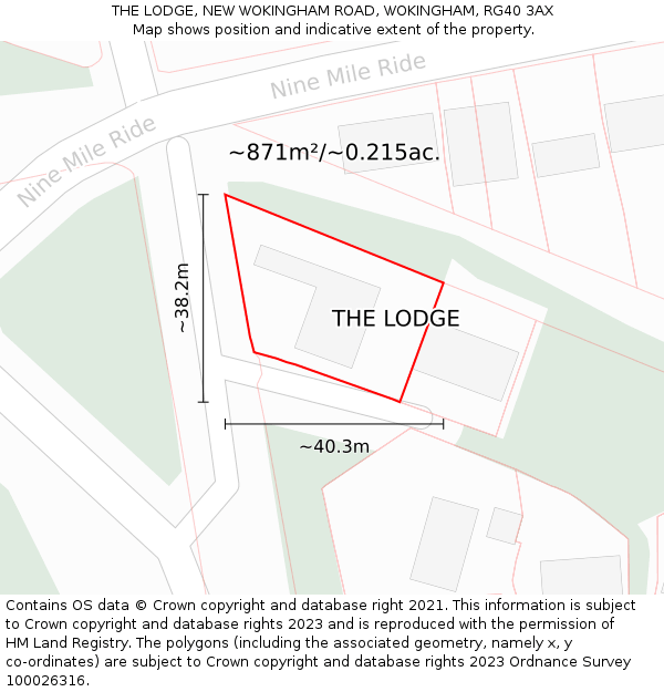 THE LODGE, NEW WOKINGHAM ROAD, WOKINGHAM, RG40 3AX: Plot and title map