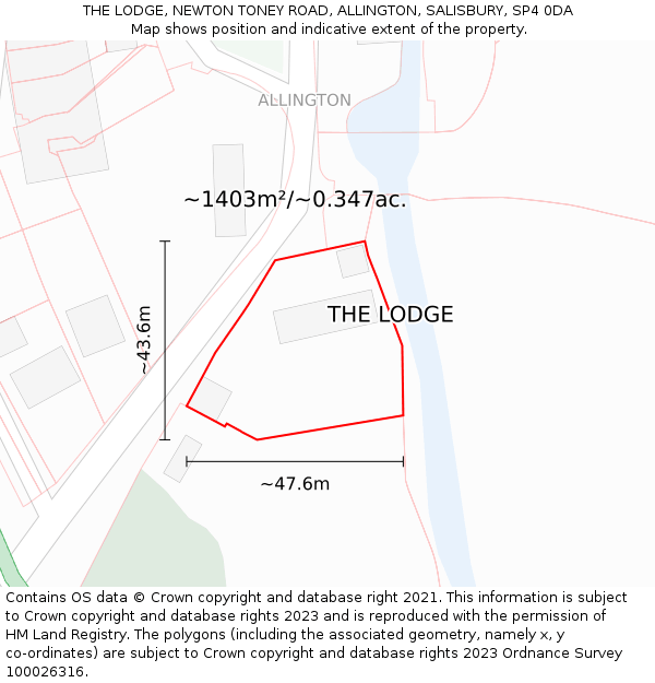 THE LODGE, NEWTON TONEY ROAD, ALLINGTON, SALISBURY, SP4 0DA: Plot and title map