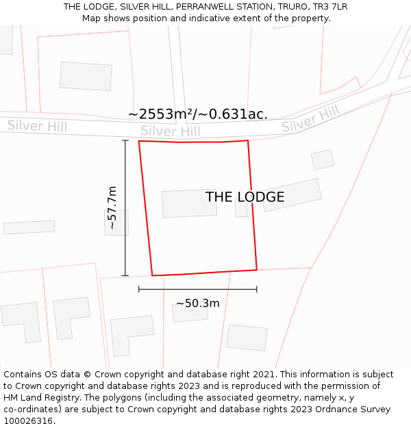 THE LODGE, SILVER HILL, PERRANWELL STATION, TRURO, TR3 7LR: Plot and title map