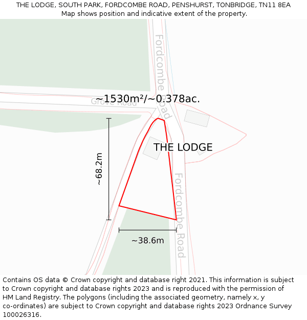 THE LODGE, SOUTH PARK, FORDCOMBE ROAD, PENSHURST, TONBRIDGE, TN11 8EA: Plot and title map