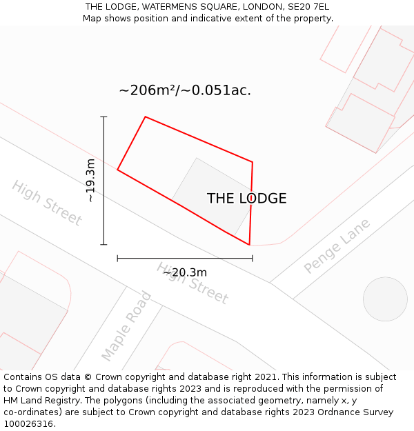 THE LODGE, WATERMENS SQUARE, LONDON, SE20 7EL: Plot and title map