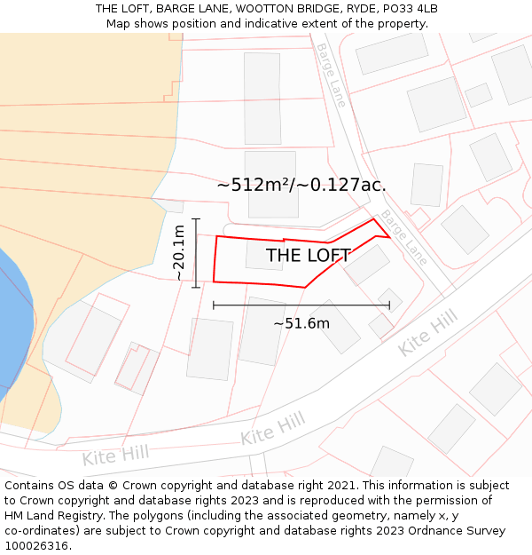 THE LOFT, BARGE LANE, WOOTTON BRIDGE, RYDE, PO33 4LB: Plot and title map