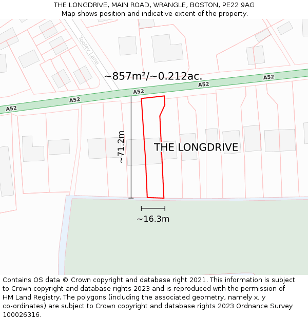 THE LONGDRIVE, MAIN ROAD, WRANGLE, BOSTON, PE22 9AG: Plot and title map