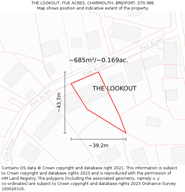 THE LOOKOUT, FIVE ACRES, CHARMOUTH, BRIDPORT, DT6 6BE: Plot and title map