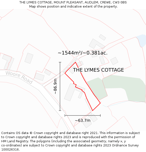 THE LYMES COTTAGE, MOUNT PLEASANT, AUDLEM, CREWE, CW3 0BS: Plot and title map