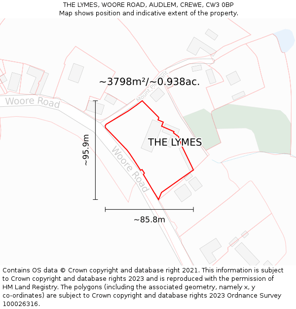 THE LYMES, WOORE ROAD, AUDLEM, CREWE, CW3 0BP: Plot and title map