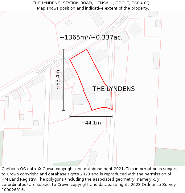 THE LYNDENS, STATION ROAD, HENSALL, GOOLE, DN14 0QU: Plot and title map
