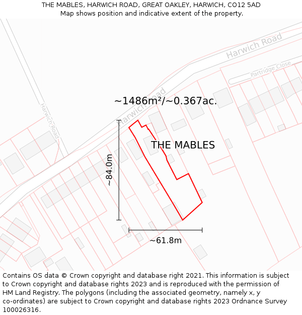 THE MABLES, HARWICH ROAD, GREAT OAKLEY, HARWICH, CO12 5AD: Plot and title map