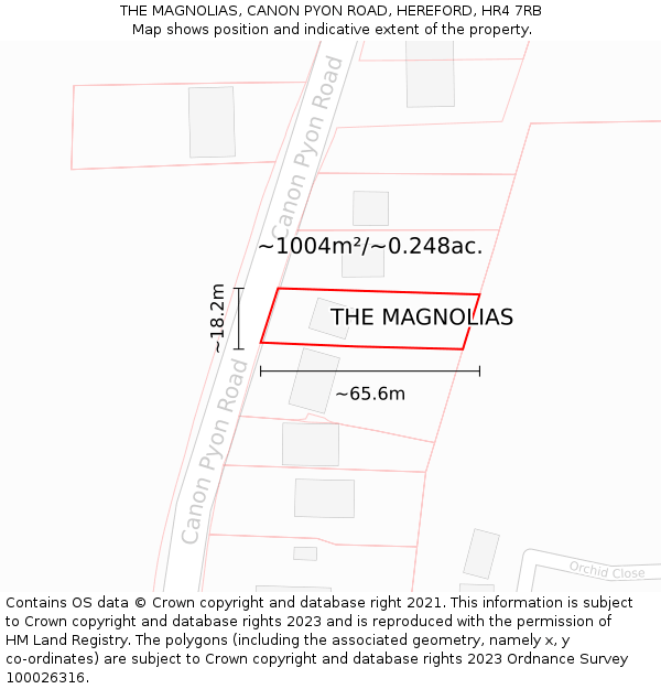 THE MAGNOLIAS, CANON PYON ROAD, HEREFORD, HR4 7RB: Plot and title map