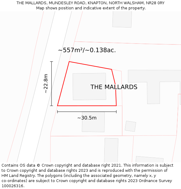 THE MALLARDS, MUNDESLEY ROAD, KNAPTON, NORTH WALSHAM, NR28 0RY: Plot and title map