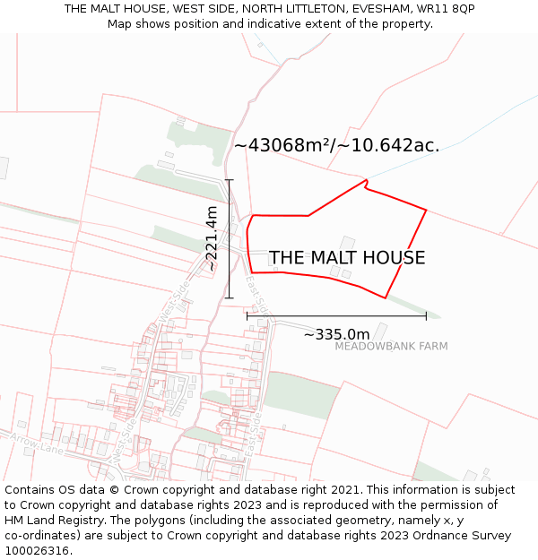 THE MALT HOUSE, WEST SIDE, NORTH LITTLETON, EVESHAM, WR11 8QP: Plot and title map