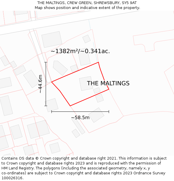 THE MALTINGS, CREW GREEN, SHREWSBURY, SY5 9AT: Plot and title map