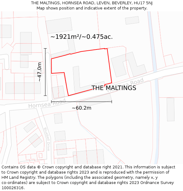 THE MALTINGS, HORNSEA ROAD, LEVEN, BEVERLEY, HU17 5NJ: Plot and title map