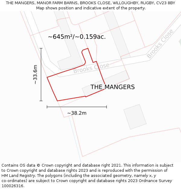 THE MANGERS, MANOR FARM BARNS, BROOKS CLOSE, WILLOUGHBY, RUGBY, CV23 8BY: Plot and title map