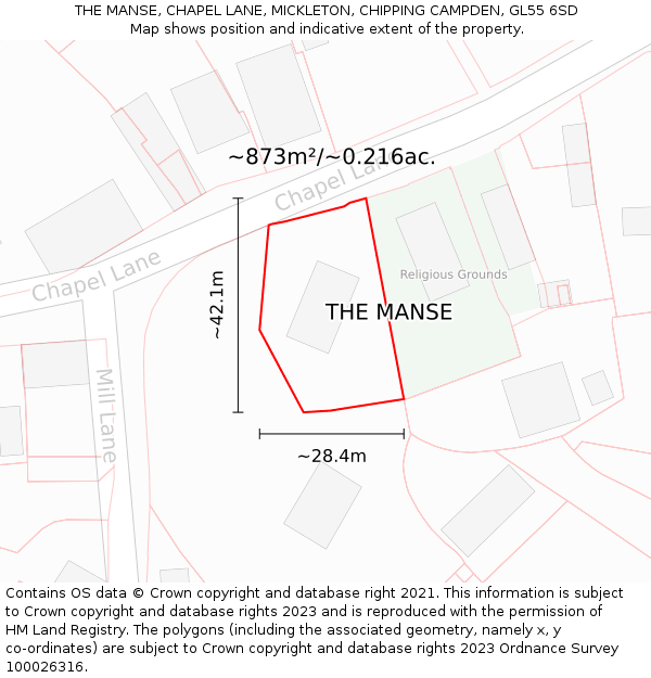 THE MANSE, CHAPEL LANE, MICKLETON, CHIPPING CAMPDEN, GL55 6SD: Plot and title map