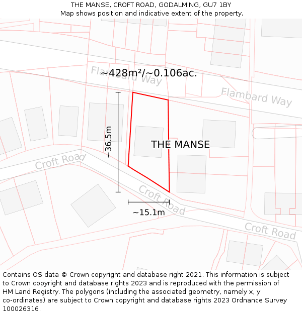 THE MANSE, CROFT ROAD, GODALMING, GU7 1BY: Plot and title map