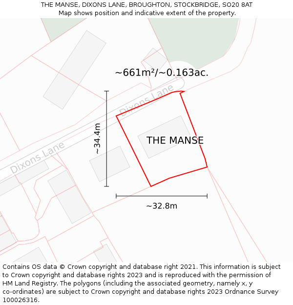 THE MANSE, DIXONS LANE, BROUGHTON, STOCKBRIDGE, SO20 8AT: Plot and title map