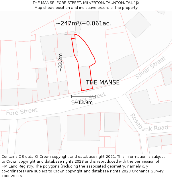 THE MANSE, FORE STREET, MILVERTON, TAUNTON, TA4 1JX: Plot and title map