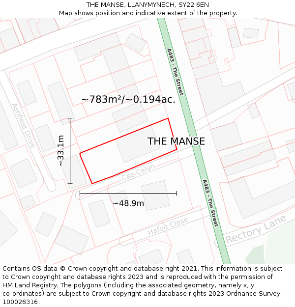 THE MANSE, LLANYMYNECH, SY22 6EN: Plot and title map