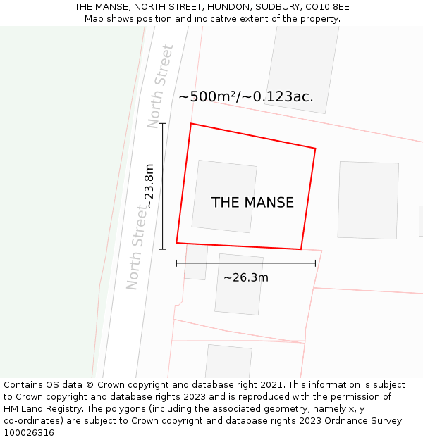 THE MANSE, NORTH STREET, HUNDON, SUDBURY, CO10 8EE: Plot and title map