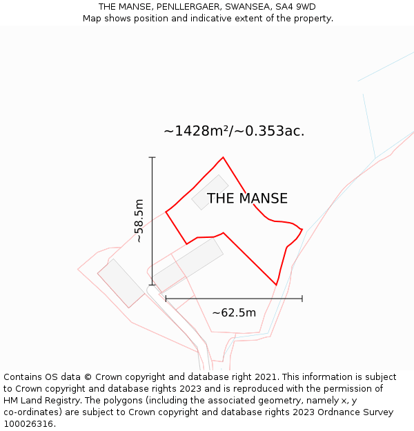 THE MANSE, PENLLERGAER, SWANSEA, SA4 9WD: Plot and title map