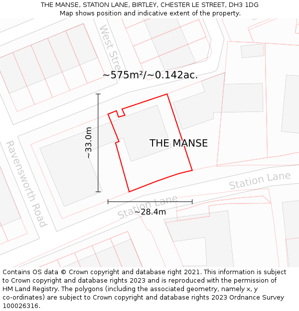 THE MANSE, STATION LANE, BIRTLEY, CHESTER LE STREET, DH3 1DG: Plot and title map