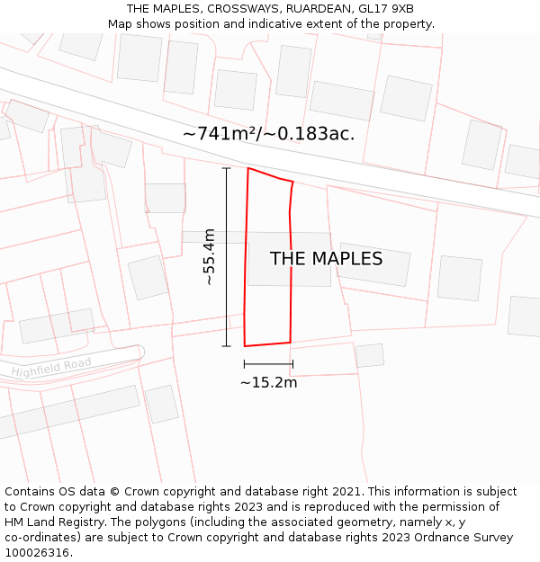 THE MAPLES, CROSSWAYS, RUARDEAN, GL17 9XB: Plot and title map