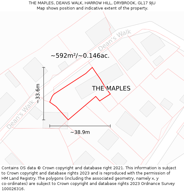 THE MAPLES, DEANS WALK, HARROW HILL, DRYBROOK, GL17 9JU: Plot and title map