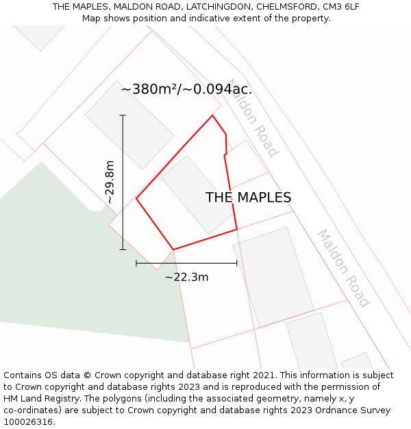 THE MAPLES, MALDON ROAD, LATCHINGDON, CHELMSFORD, CM3 6LF: Plot and title map