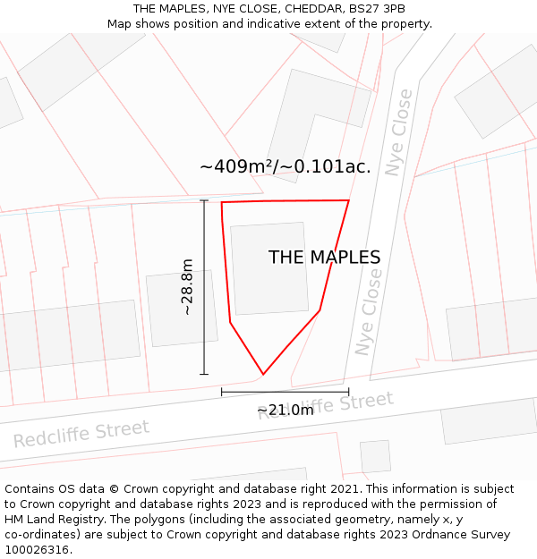 THE MAPLES, NYE CLOSE, CHEDDAR, BS27 3PB: Plot and title map