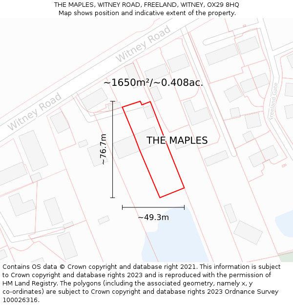 THE MAPLES, WITNEY ROAD, FREELAND, WITNEY, OX29 8HQ: Plot and title map