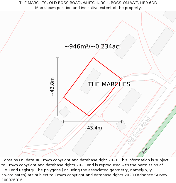 THE MARCHES, OLD ROSS ROAD, WHITCHURCH, ROSS-ON-WYE, HR9 6DD: Plot and title map