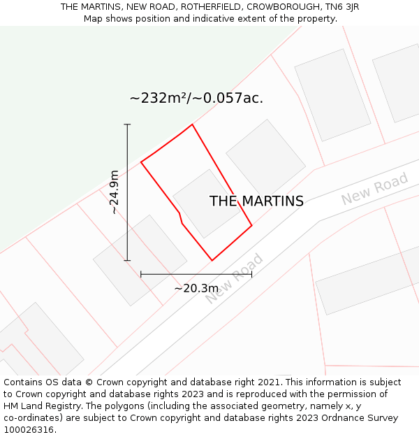 THE MARTINS, NEW ROAD, ROTHERFIELD, CROWBOROUGH, TN6 3JR: Plot and title map