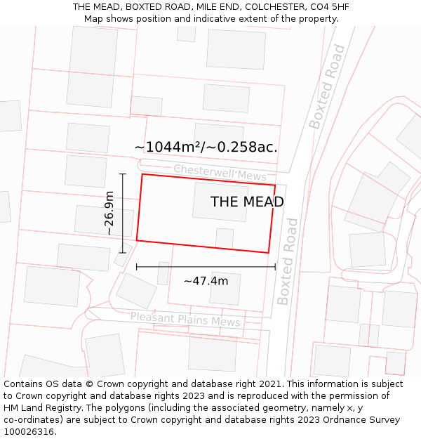 THE MEAD, BOXTED ROAD, MILE END, COLCHESTER, CO4 5HF: Plot and title map