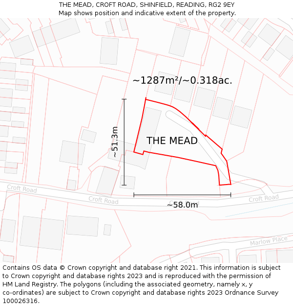 THE MEAD, CROFT ROAD, SHINFIELD, READING, RG2 9EY: Plot and title map