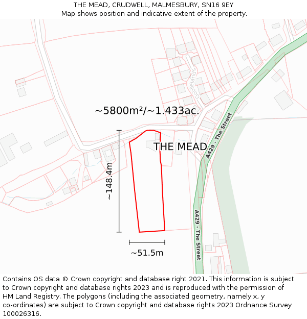 THE MEAD, CRUDWELL, MALMESBURY, SN16 9EY: Plot and title map