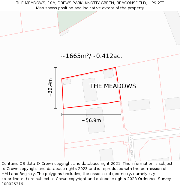 THE MEADOWS, 10A, DREWS PARK, KNOTTY GREEN, BEACONSFIELD, HP9 2TT: Plot and title map