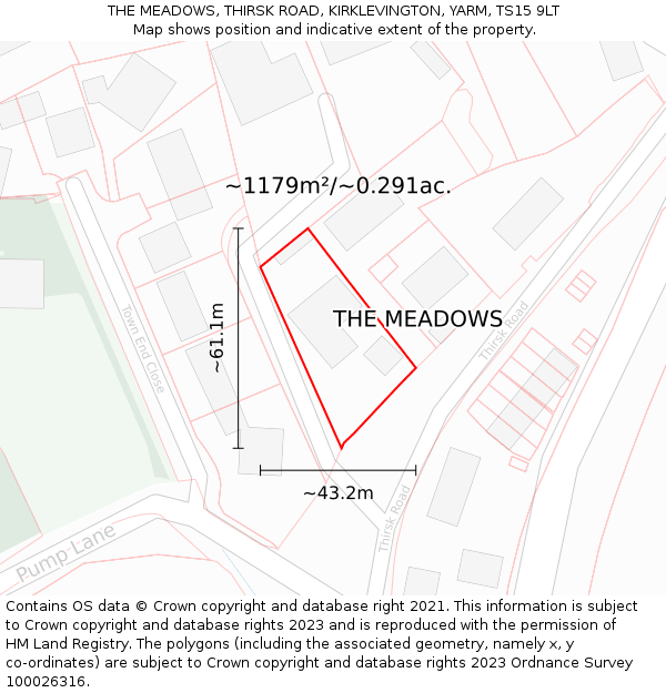 THE MEADOWS, THIRSK ROAD, KIRKLEVINGTON, YARM, TS15 9LT: Plot and title map