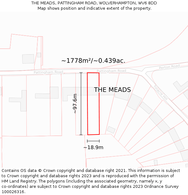 THE MEADS, PATTINGHAM ROAD, WOLVERHAMPTON, WV6 8DD: Plot and title map