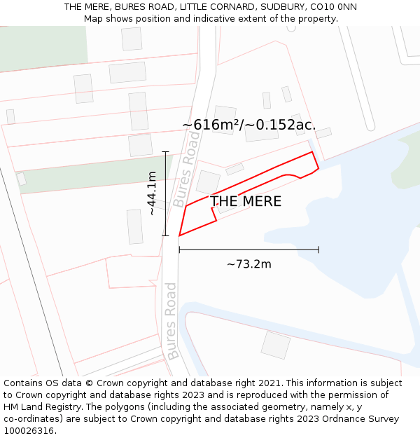 THE MERE, BURES ROAD, LITTLE CORNARD, SUDBURY, CO10 0NN: Plot and title map