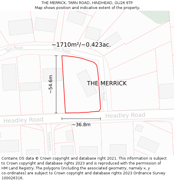 THE MERRICK, TARN ROAD, HINDHEAD, GU26 6TP: Plot and title map