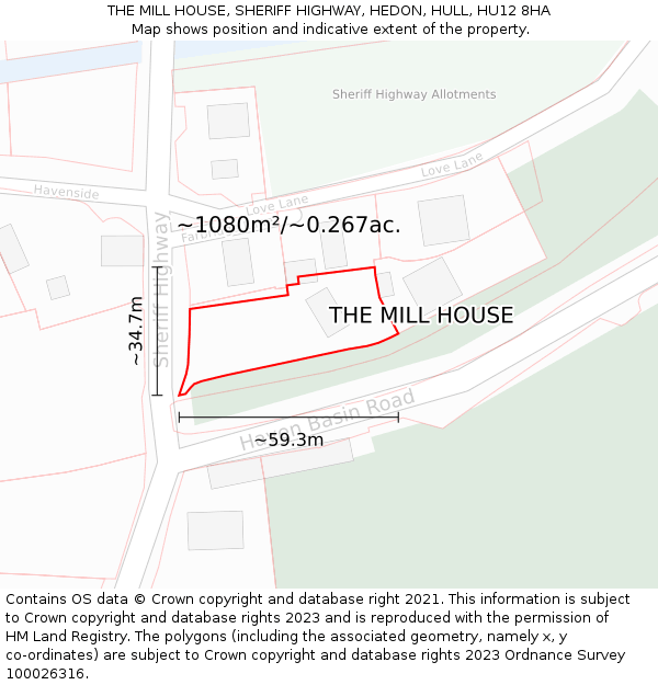 THE MILL HOUSE, SHERIFF HIGHWAY, HEDON, HULL, HU12 8HA: Plot and title map