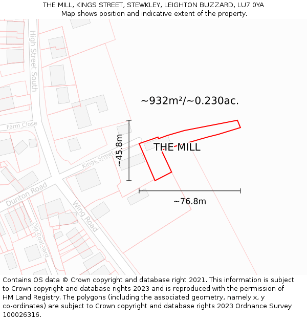 THE MILL, KINGS STREET, STEWKLEY, LEIGHTON BUZZARD, LU7 0YA: Plot and title map