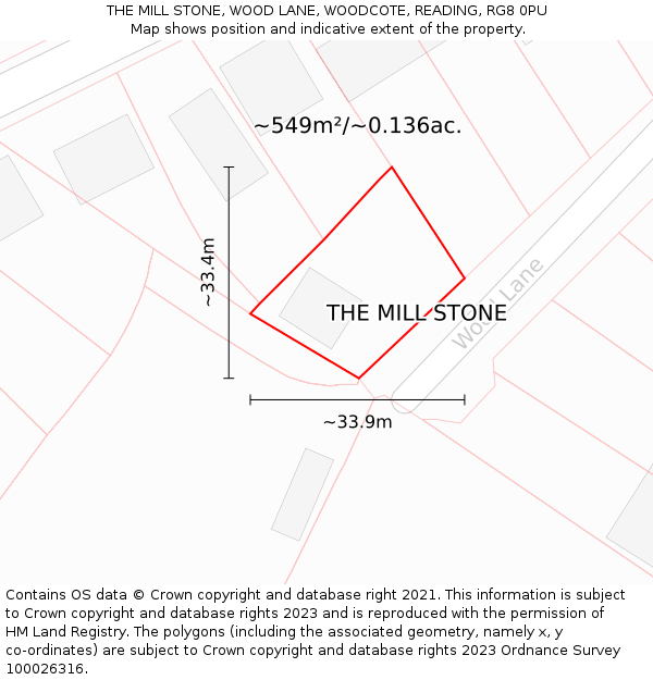 THE MILL STONE, WOOD LANE, WOODCOTE, READING, RG8 0PU: Plot and title map