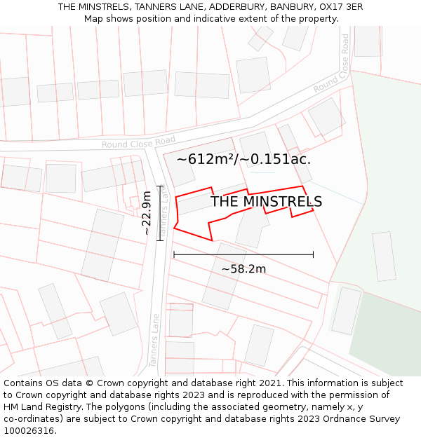 THE MINSTRELS, TANNERS LANE, ADDERBURY, BANBURY, OX17 3ER: Plot and title map