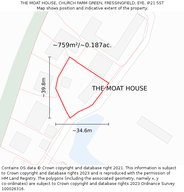 THE MOAT HOUSE, CHURCH FARM GREEN, FRESSINGFIELD, EYE, IP21 5ST: Plot and title map