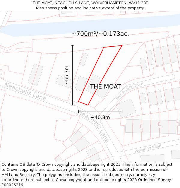 THE MOAT, NEACHELLS LANE, WOLVERHAMPTON, WV11 3RF: Plot and title map