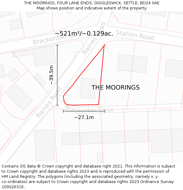 THE MOORINGS, FOUR LANE ENDS, GIGGLESWICK, SETTLE, BD24 0AE: Plot and title map