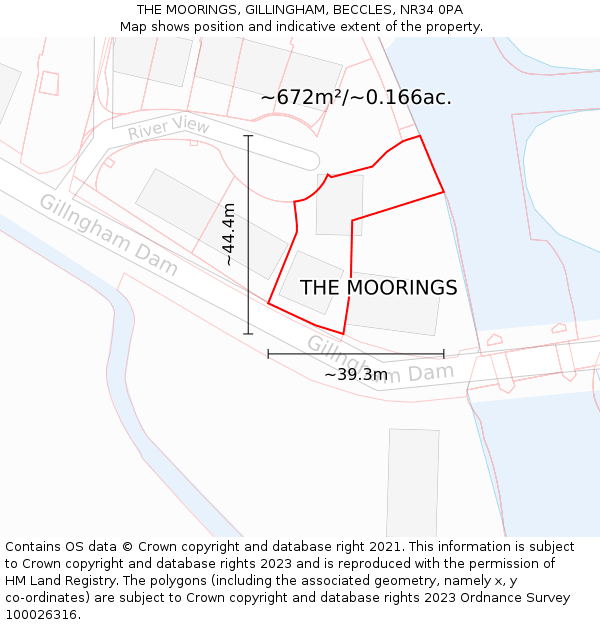 THE MOORINGS, GILLINGHAM, BECCLES, NR34 0PA: Plot and title map