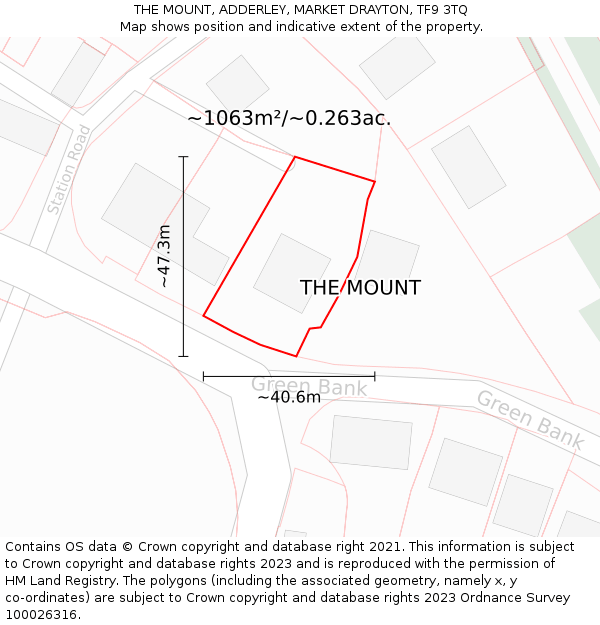 THE MOUNT, ADDERLEY, MARKET DRAYTON, TF9 3TQ: Plot and title map